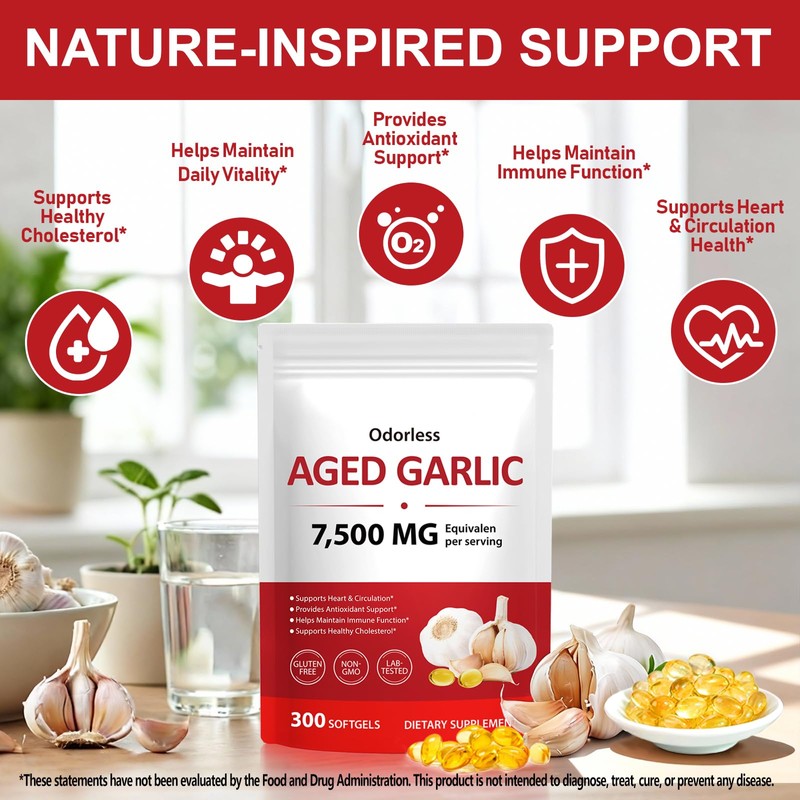 Aged Garlic Extract 7500mg Equivalent, 15:1 High Potency Odorless Garlic
