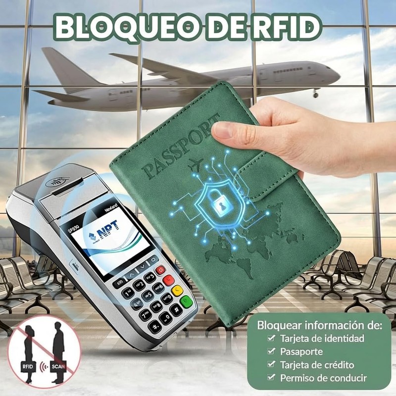Porta Pasaporte con Bloqueo RFID, Set de 2 Fundas para