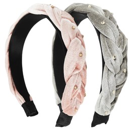 scicent Hair Bands for Girls 2 Pieces Rhinestone Headbands Padded Hair Accessories Crystal Embellished Hairbands Wide Headwear for Women Daily Wearing Party Wedding - 29708