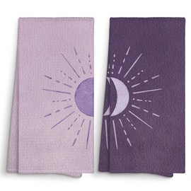 Sviojuce Vintage Purple Boho Sun and Moon Kitchen Towels Decorative 16x24, Abstract Minimalist Sunshine Dish Towels Cloths Dishcloths Tea Towel Gifts, Bohemian Bathroom Kitchen Hand Towel Decor