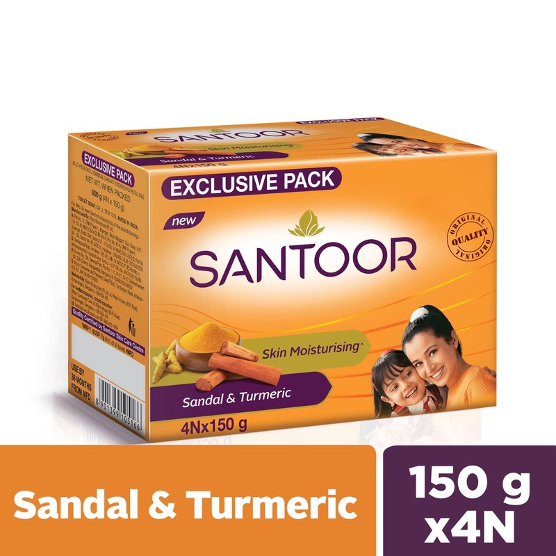 Santoor Sandal and Turmeric Soap, 150g (Pack of 4)