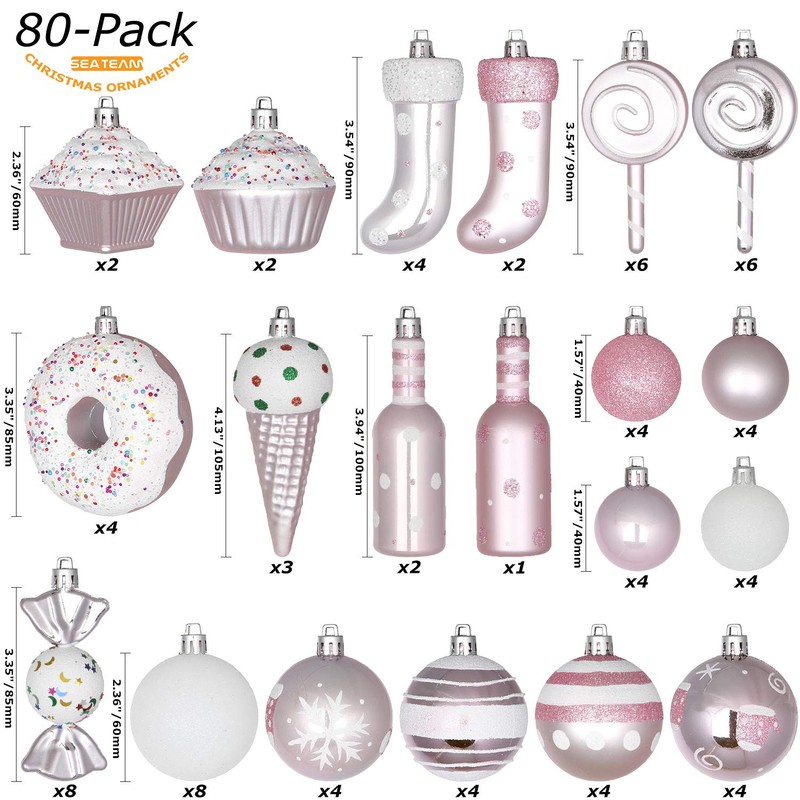 Sea Team 80-Pack Assorted Shatterproof Christmas Ball Ornaments Set Decorative