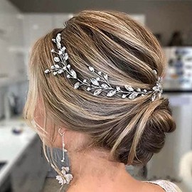 Cubahop- Enredaderas para el cabello de novia, diadema de novia de plata con cristales y diamantes de imitación, accesorios para el cabello