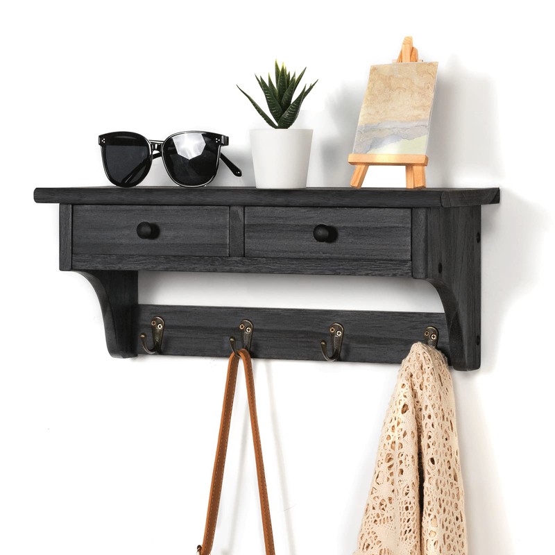 Emfogo Wood Coat Hooks Wall Mounted, Rustic Style with 4