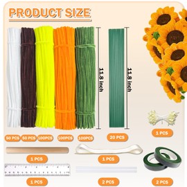 400Pcs Pipe Cleaners Craft for Flowers – Pipe Cleaners Bulk with 5 Assorted Colors Chenille Stems for DIY Flower Making Kit, Includes Floral Wires, Tape, Stamen and Ribbon(Sunflowers、Pumpkin)