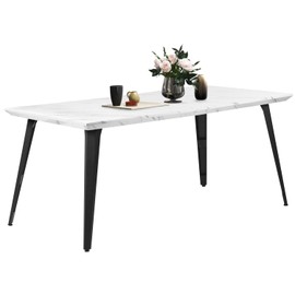 FurnitureR Dining Table 62.9 Inch for 4-6 Person with Sturdy Faux Marble Print Tabletop and Metal Steel Legs, Stylish Rectangular Functional Table for Kitchen Dining Room, Marble White