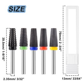 Treki 5Pcs Ceramic Nail Drill Bits Set, 3/32 Inch Tapered Shape Nail File Bits Electric Nail Bits Kit for Polishing Acrylic Gel Nails Removing Cuticle Dead Skin Tools(XC C M F XF)