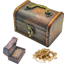 Tuxuzal Wooden Treasure Chest Small Children's Treasure Chest Pirate Treasure Chest Children's Birthday Wooden Box Gift Box Retro Treasure Chest Wooden Chest for Storage and Decoration