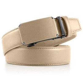 DOOPAI Men's Leather Ratchet Belts, Adjustable Belt in Beige with Sliding Length 48-54", Metal Buckle Men's Belt Cut to fit in the Gift Box