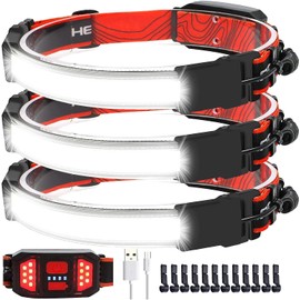 Swanlake 3 LED Head Lamp Rechargeable Hart hat Light 1000Lumen 230° Wide Beam 2.3oz Lightweight Headlamp with Red Taillight Super Bright Running Headlight for Runner Waterproof Head Light for Camping