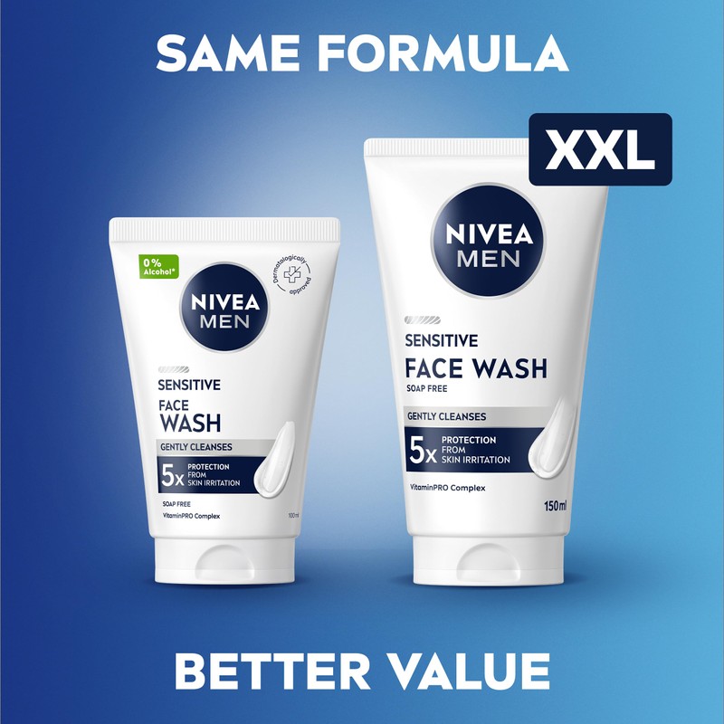 NIVEA MEN Sensitive Face Wash XXL (150ml), Soap-Free Face Wash