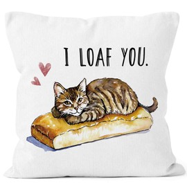 MONALET Funny Cat Loaf Valentine's Day Throw Pillow Cover 18x18 Gifts for Cat Lovers, I Loaf You I Love You Decor Pillow Case for Bedroom Living Room, Valentine Cats Decorative Square Pillowcase