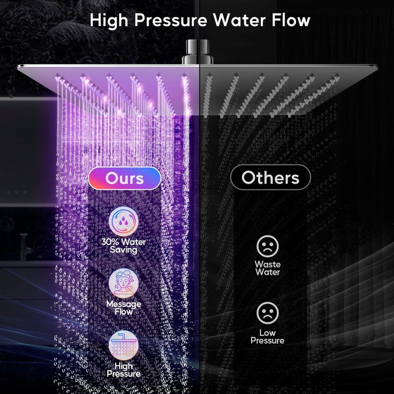 Shower Head with LED, High Pressure 10'' Rain Shower Head