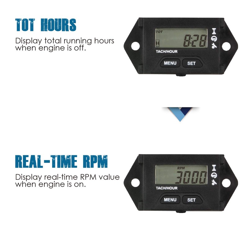 Yooreal Digital Maintenance Hours Meter Tachometer for 2 or 4