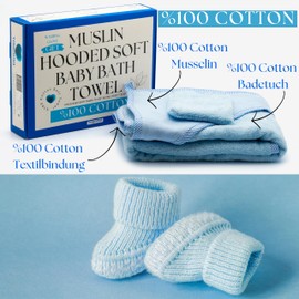 Tagopia Baby Bath Towel with Hood Made of Muslin Baby %100 Cotton Boy 75 x 80 cm Muslin Poncho Baby Bath Towel with Hood and Baby Wash Cloth Baby First Equipment Newborn Baby Accessories Born