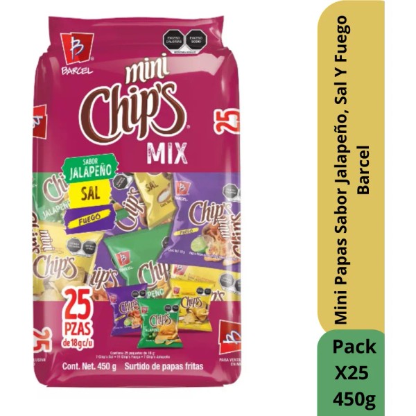 Frituras Mini Chips Mix Barcel 25pz De 18g C/u
