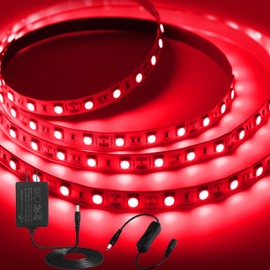 iNextStation 12V LED Strip Light Red, 16.4ft/5M SMD5050 LED Strip with Adapter & LED Switch, Flexible Cuttable LED Tape Light for Bedroom Kitchen Cabinet Bar Festival Home Indoor Decor