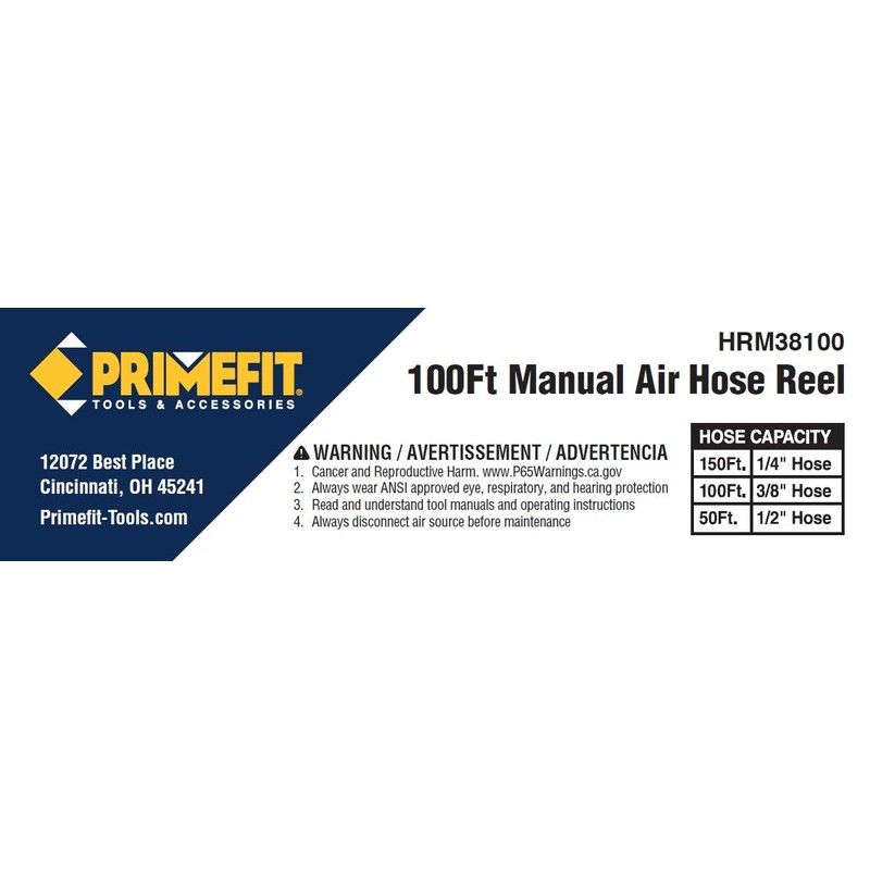 Primefit HRM38100 Manual Air Hose Reel with 100ft Capacity using