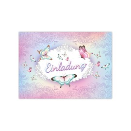 Limonia 12 Invitation Cards for Children's Birthday Party Invitation Birthday Girl Butterfly Flowers