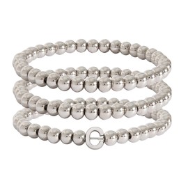 Impurain Silver Initial Cute A-Z Stretch Bead Stackable Bracelet with Letter Jewelry for women (Bracelet-C)