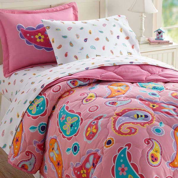 Wildkin Kids 5 Pc Twin Bed in A Bag for Boys and Girls, Microfiber Bedding Set Includes Comforter, Flat Sheet, Fitted Sheet, One Pillow Case and One Sham (Paisley)