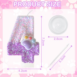 Panouo Pink Cat and Dog Paw Birthday Number Candles, Cupcake Decorations, Dog Theme Candles, Suitable for Party Celebrations, Birthday Decoration Supplies (Number 4)