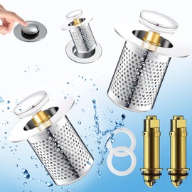 Sink Plug 2 Pieces, Drain Plug Sink 50-33 mm Drain Plug with Strainer Floor Drain Filter Made of Stainless Steel Universal Pop Up Drain Valve with Hair Strainer Sink Strainer for Countertop Washbasins