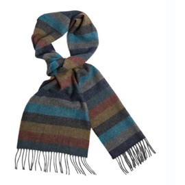 Foxford Scarf, Lambswool 82 x 12 inches, Made in Ireland, Roll Fringe (Multi Stripe)
