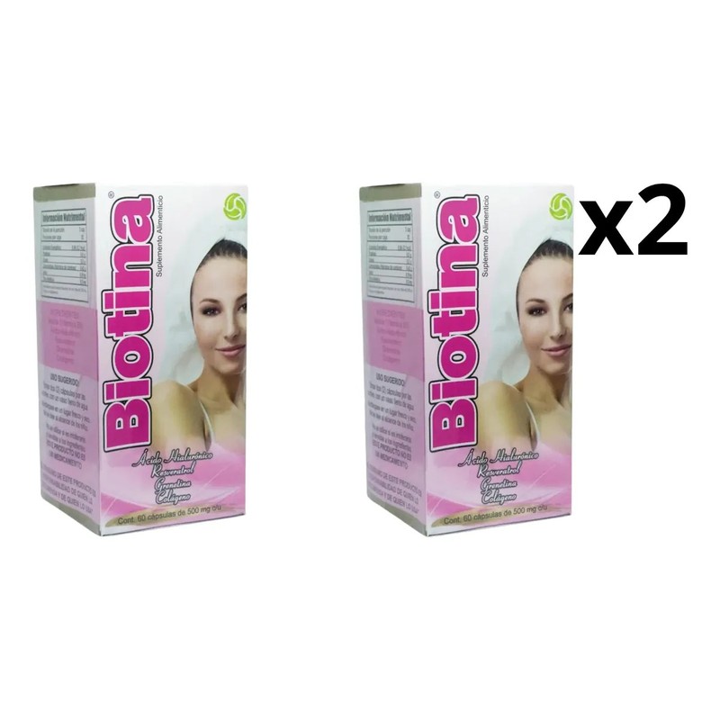 Biotina, Colágeno Y Ácido Hialurónico 60 Cápsulas 2 Piezas