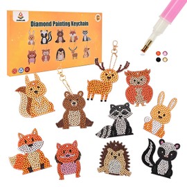 Diamond Painting Keyring Autumn, Craft Set Autumn Children, DIY 5D Double-Sided Diamond Painted Pendant, Cartoon Autumn Animal Craft Set for Autumn Decoration Outdoor Indoor