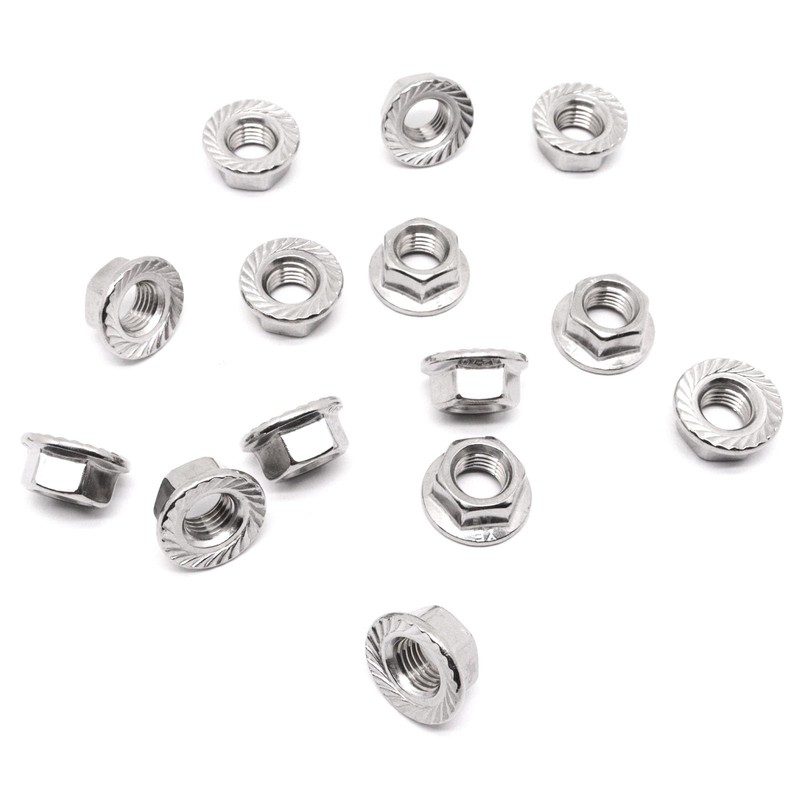 M10 x 1.25mm Flange Nut, 304 Stainless Steel Serrated Flange