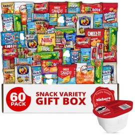 Snack Box Care Package Gift Box - Large Variety Snack, Candy & Treats for College Students, Adults, Kids, and Office Treats - 60 Count
