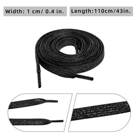 Marrywindix 2 Pairs Glitter Flat Shoelaces 43 Inch Shinny Metallic Shoe Laces for Sneakers Skate Boots Sport Shoes (Black)