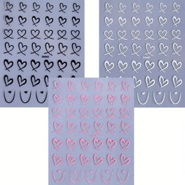 Valentine's Day Nail Art Sticker Nail Supplies Hearts Nail Decals 3D Self Adhesive Love Hollow Peach Heart Shaped Nail Design Valentine French Sticker for Women Valentine Holiday Nail Decoration 3Pcs