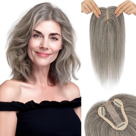 SEGO Pro Hair Toppers for Women Real Human Hair with No Bangs 3.1×3.9 Inch Silk Base Clip-In Topper Natural Looking Hairpieces for Women（12 Inch,Dark Grey）