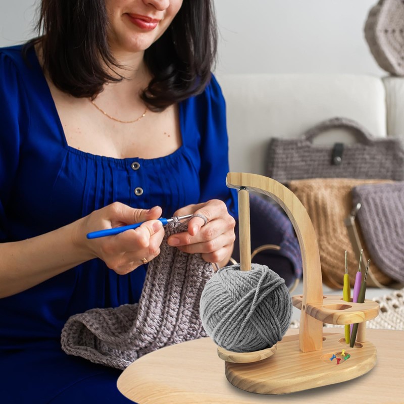 HahaGo Yarn Holder Magnetic, Wooden Spindle with Double Spindles, Spinning