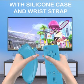 ZWP Replacement Remote Controller for Wii & Wii U, Built-in 2 in 1 Motion Plus with Silicon Case and Nunchuck (Blue)