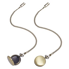 FINGERINSPIRE 2 Pcs Mini Traveling Jewelry Ring Holder Antique Bronze Pocket Watch Shape Design Alloy Ring Storage Box Curb Chains with Round Ring Organize Pendants Small Jewelry Rings Earrings Case
