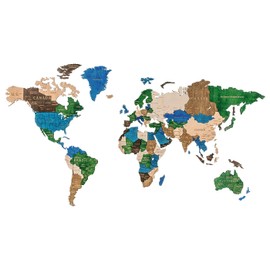 Woodary Multicolor Wooden World Map | Modern Home Decoration for Men & Women | 3D Wood Wall Art Decor for Living Room, Bedroom, Kitchen, Classroom & Office, Gift Boxed - XX-Large Size, Multilevel