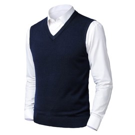 Btmpmcs Mens Plain V Neck Slipover Sweater Vest Classic Business Gentleman Knitwear Waistcoat Solid Color Casual Pullover Gilet Smart Suit Sleeveless Tank Tops Navy Blue