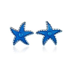 IMINI Blue Starfish Earrings Sterling Silver for Women Girls Cute Star Stud Earrings Cartilage Piercing Posts Hypoallergenic Earrings, Sterling Silver