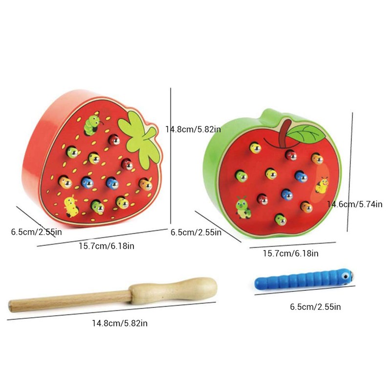 Wooden Magnetic Catch Worm Game Early Educational Toys for Kids