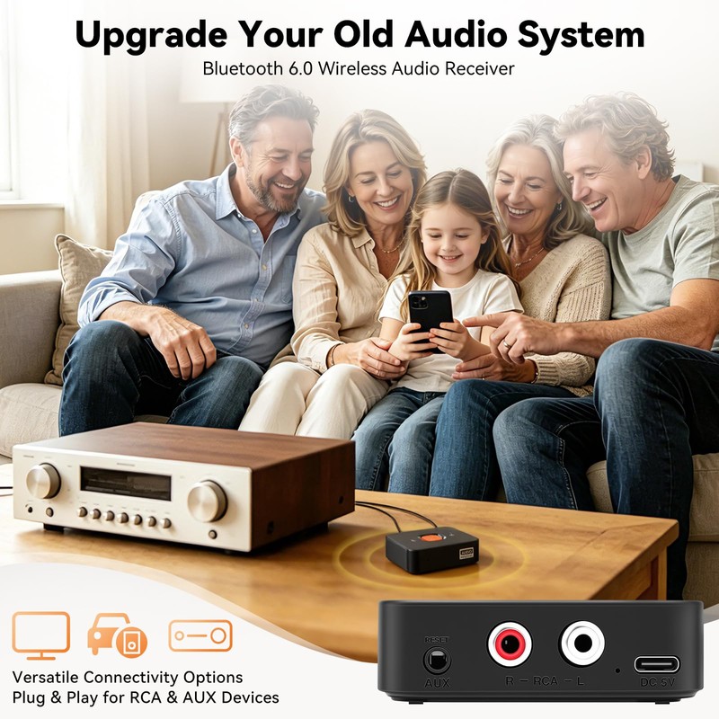 Ransanx M1R Bluetooth 6.0 Audio Receiver for Home Stereo &
