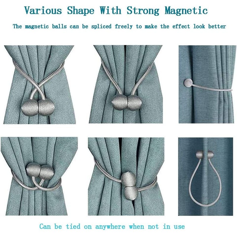 4 Pack Magnetic Curtain Tiebacks, Buckles, Holders, Hooks, Clip for