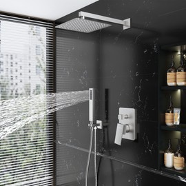 Gabrylly Shower System, 12 Inches Shower Faucet Set with Rain Shower Head and Handheld - Shower Combo Set with Shower Valve, Brushed Nickel