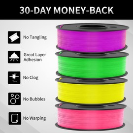 WEEDO PLA Filament 1.75mm Bundle for 3D Printer, 4 Rolls of 250g Pink Yellow Green Purple 3D Printer Filament, Dimensional Accuracy ±0.02mm, Clog-Free, Smoothly Feeding, Tangle-Free