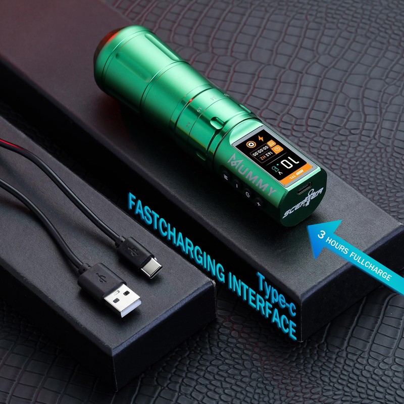 Mummy Scepter Tattoo Machine Pen with Adjustable 7 Strokes 2.4,2.7,3.0,3.3,3.6,3.9,4.2mm