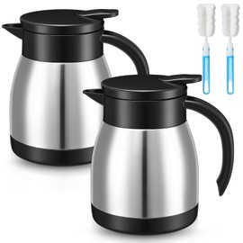 Norme 2 Pcs Thermal Coffee Carafe Insulated Stainless Steel Coffee Carafe for Hot Liquid Vacuum Thermal Pot Creamer Pitcher Dispenser with Brushes Keeping Hot Water Milk(Silver,17 oz)