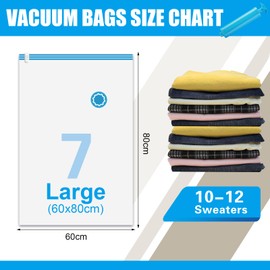 Space Saver Bags, Pack of 7 Large Vacuum Storage Bags, Compressed Sealer Bags Storage for Clothes, Comforters, Beddings and Blankets with Hand Pump