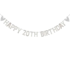 HAPPY 20TH BIRTHDAY Banner,Pre-Strung,Silvery Paper Glitter Party Decorations for 20 Years Old 20TH Birthday Party Supplies Letters Silvery ZHAOFEIHN